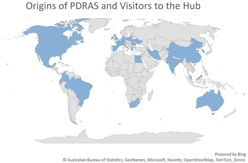 graphic of countries that rcah visitors have travelled from